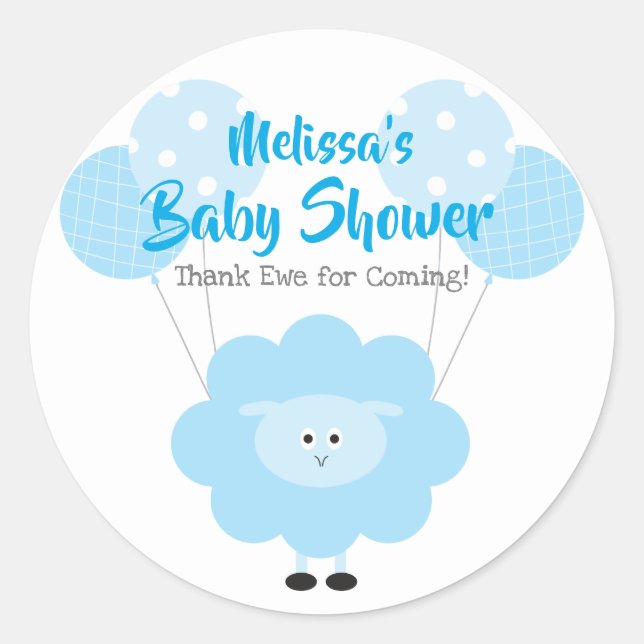 Pegatina Redonda Blue Lamb Sweet Boy Baby Shower Gracias (Anverso)