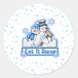Pegatina Redonda Blue Let It Snow Snowman Pareja de Navidades Holid