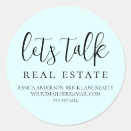 Pegatina Redonda Blue Let's Talk Real Estate Contact Info