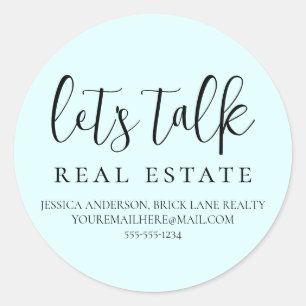 Pegatina Redonda Blue Let's Talk Real Estate Contact Info