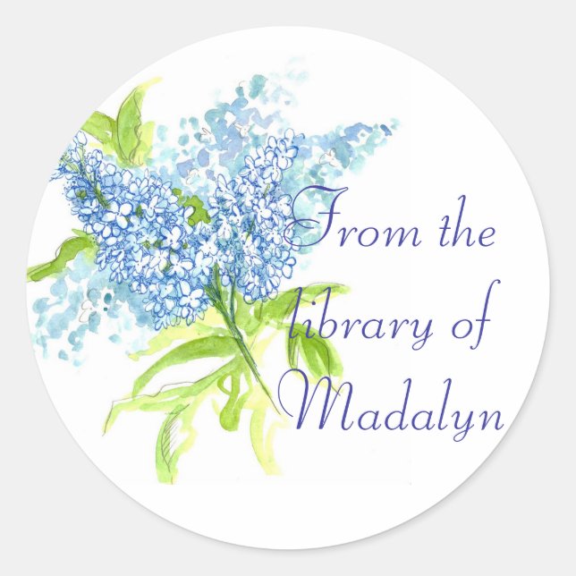 Pegatina Redonda Blue Lilac Spring Bouquet Custom Name Book (Anverso)