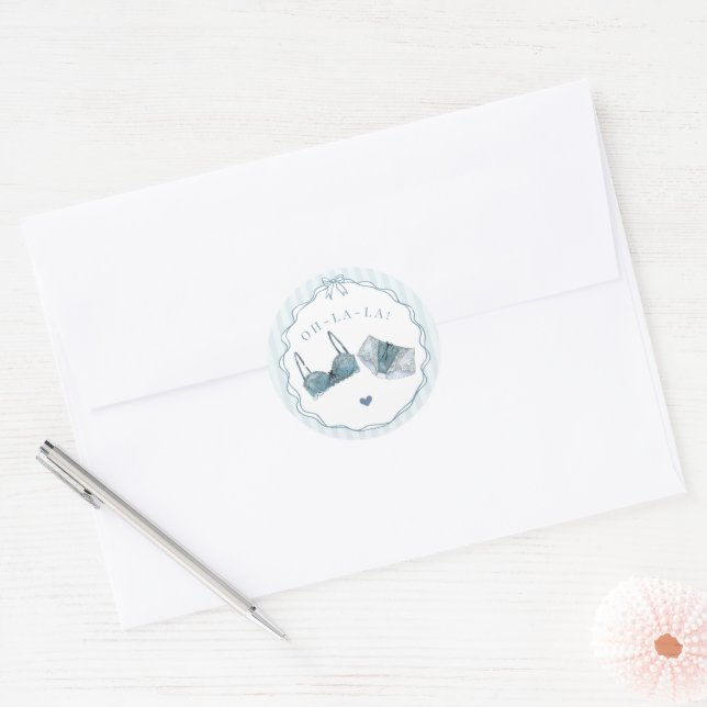 Pegatina Redonda Blue Lingerie Shower Bachelorette Party Envelope (Sobre)