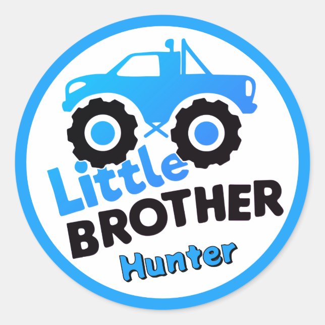 Pegatina Redonda Blue Little Brother Monster Truck Custom Name (Anverso)
