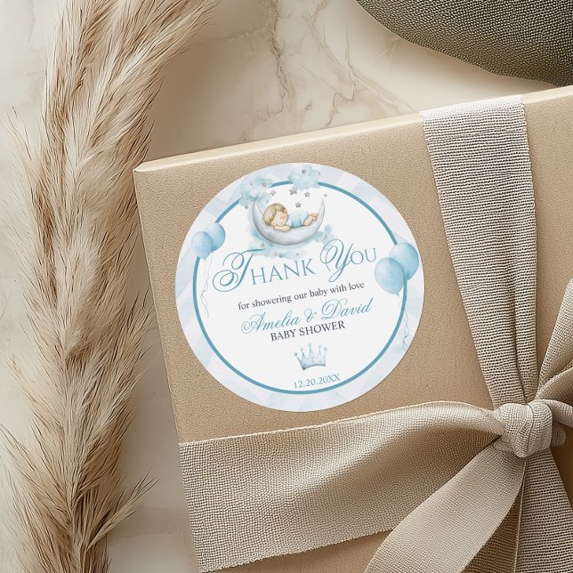 Pegatina Redonda Blue Little Prince Thank You Sticker Moon Balloon (Subido por el creador)