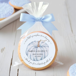 Pegatina Redonda Blue Little Pumpkin Baby Shower Gracias