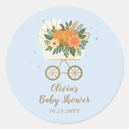 Pegatina Redonda Blue Little Pumpkin Baby Shower Round Sticker Fall