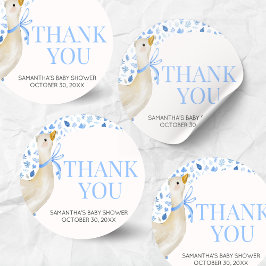 Pegatina Redonda Blue Little Silly Goose Baby Shower