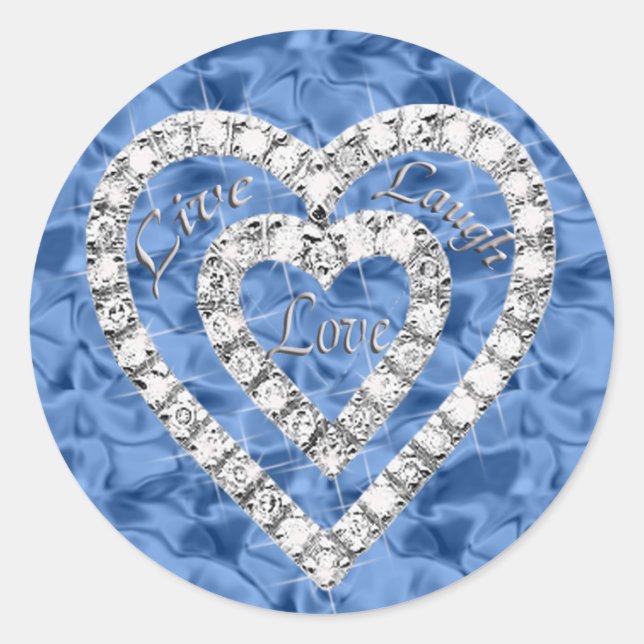 Pegatina Redonda Blue Live Laugh Love Diamond Heart Pegatinas (Anverso)