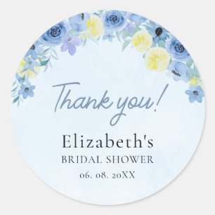 Pegatina Redonda Blue Mediterranean Lemon Bridal shower