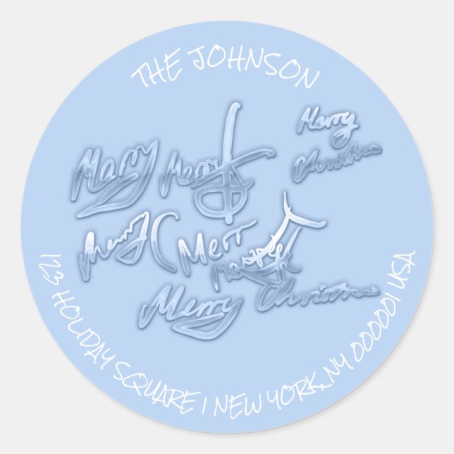 Pegatina Redonda Blue Merry Christmas from Name RSVP Adress Label (Anverso)