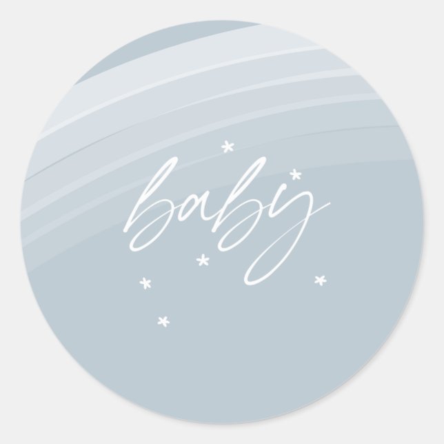 Pegatina Redonda Blue Modern Rainbow and stars White Baby Shower (Anverso)