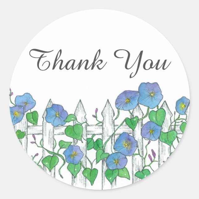 Pegatina Redonda Blue Morning Glory Flowers Gracias (Anverso)