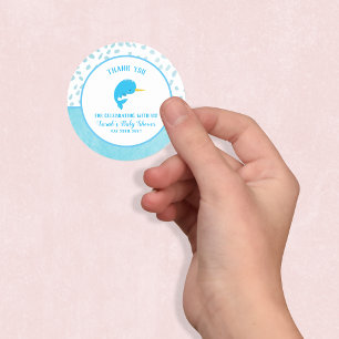 Pegatina Redonda Blue Narwhal Gracias