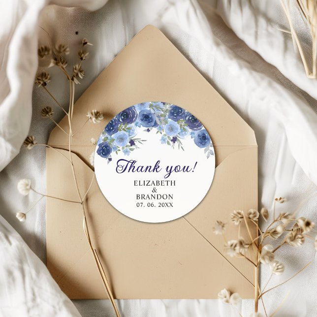 Pegatina Redonda Blue Navy Flowers - Rustic Wedding (Subido por el creador)