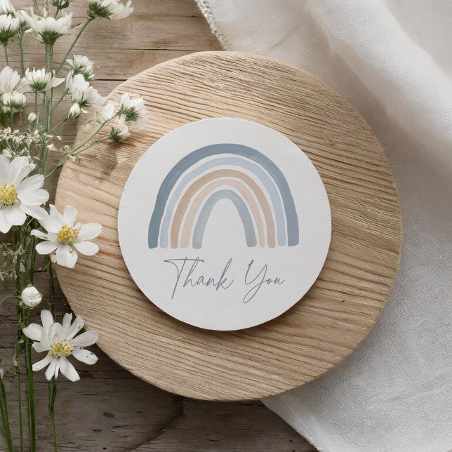Pegatina Redonda Blue Neutral Boho Rainbow Baby Shower (Subido por el creador)