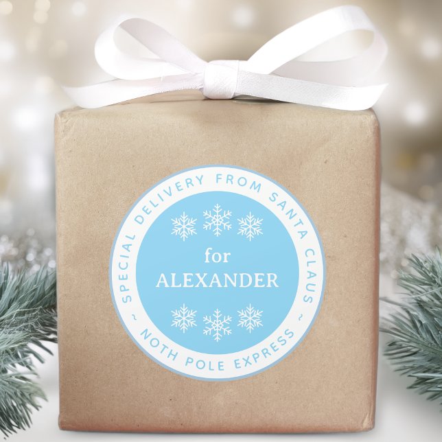 Pegatina Redonda Blue North Pole Special Delivery from Santa Name (Subido por el creador)