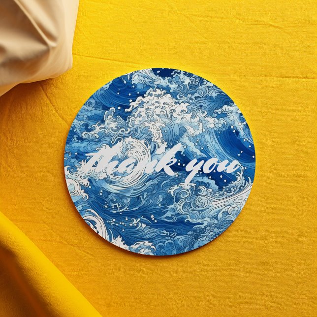 Pegatina Redonda Blue ocean crashashing waves gracias (Classic round stickers featuring a beautiful blue wave design.)
