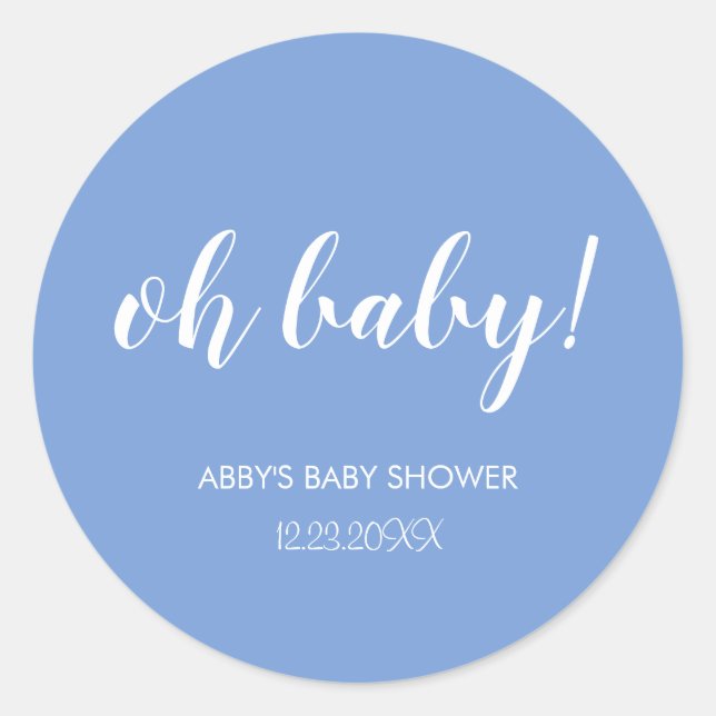 Pegatina Redonda Blue Oh Baby Baby Shower (Anverso)