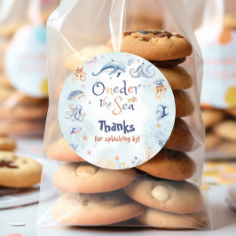 Pegatina Redonda Blue Oneder the sea 1st birthday Thank you