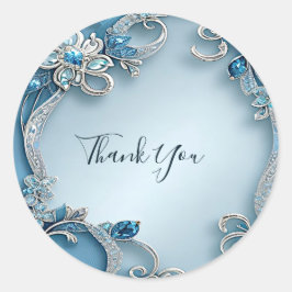 Pegatina Redonda Blue Ornate Floral Sticker