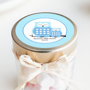 Pegatina Redonda Blue Owls Boy Baby Shower
