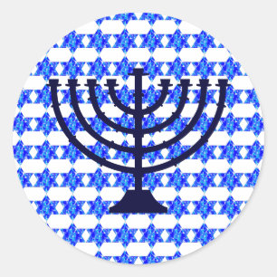 Pegatina Redonda Blue Paint Splatter Jewish Stars