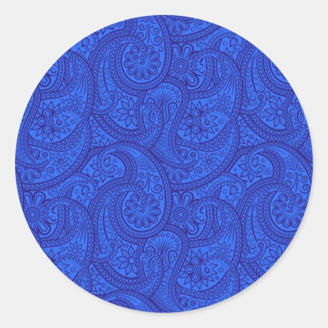 Pegatina Redonda Blue Paisley (Anverso)