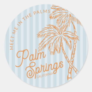 Pegatina Redonda Blue Palm Spring Pastel Beach Fiesta Envelope Favo