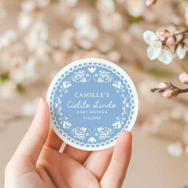 Pegatina Redonda Blue Papel Picado Boy Baby Shower