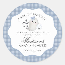 Pegatina Redonda Blue Pastel Little Boo Ghost Baby Shower Favor