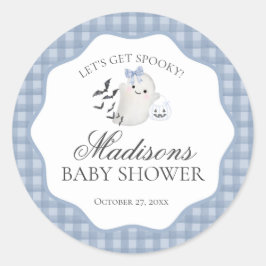 Pegatina Redonda Blue Pastel Little Boo Ghost Baby Shower Seal