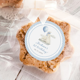 Pegatina Redonda Blue Pastel Nautical Sail Boat 1º cumpleaños