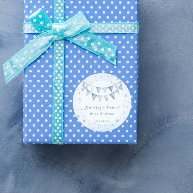 Pegatina Redonda Blue Pennant Starry Baby Shower (Subido por el creador)