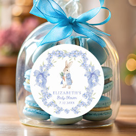 Pegatina Redonda Blue Peter Rabbit Boy Baby Shower Gracias