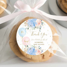 Blue Pink Balloons Floral Twins Baby Shower