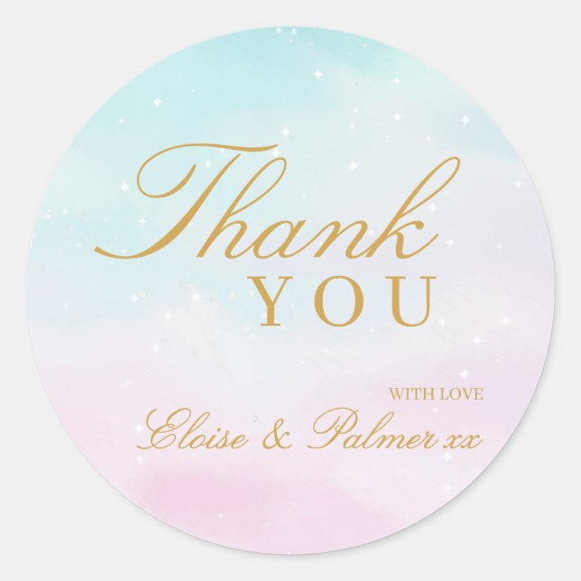 Pegatina Redonda Blue Pink Ombre Gender Reveal Baby Shower Thank (Anverso)