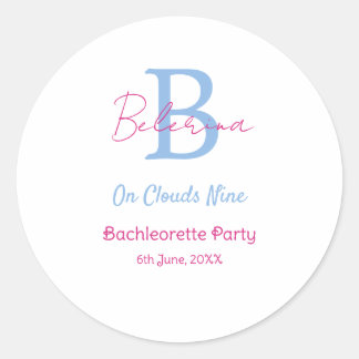Pegatina Redonda blue pink on clouds nine monogram bachelorette par