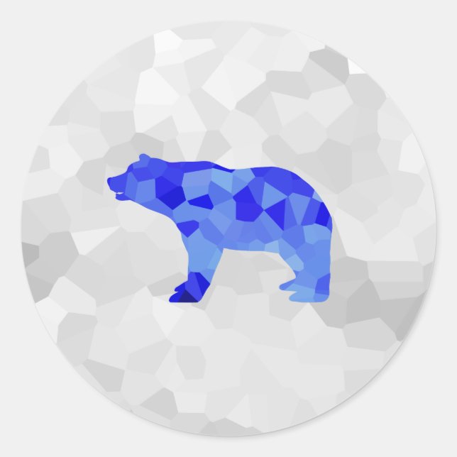 Pegatina Redonda Blue Polar Bear Winter Geométrico Snowy Blizzard (Anverso)