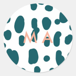 Pegatina Redonda Blue polkadot orange pastel monogram man letter pa