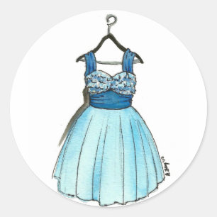 Pegatina Redonda Blue Prom Vintage Retro Fashionista