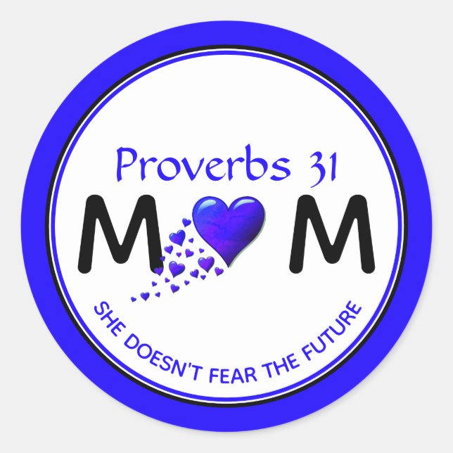 Pegatina Redonda Blue Proverbs 31 Mom Christian (Anverso)