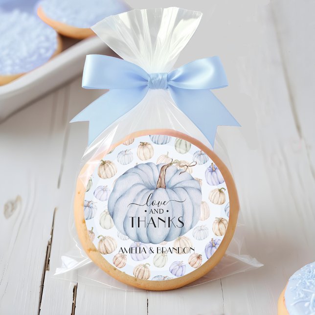 Pegatina Redonda Blue Pumpkin Baby Shower Gracias (Blue pumpkin boy baby Shower thank you 3 inch round stickers)