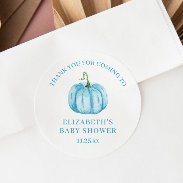 Pegatina Redonda  Blue Pumpkin Thank You Baby Shower (Subido por el creador)