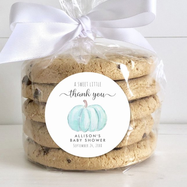 Pegatina Redonda Blue Pumpkin Watercolor Baby Shower Gracias (Subido por el creador)