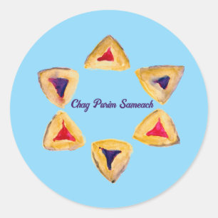 Pegatina Redonda Blue Purim Hamantaschen