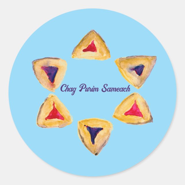 Pegatina Redonda Blue Purim Hamantaschen (Anverso)