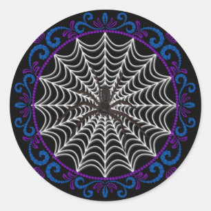 Pegatina Redonda Blue Purple White Spider Web Y Black Spider