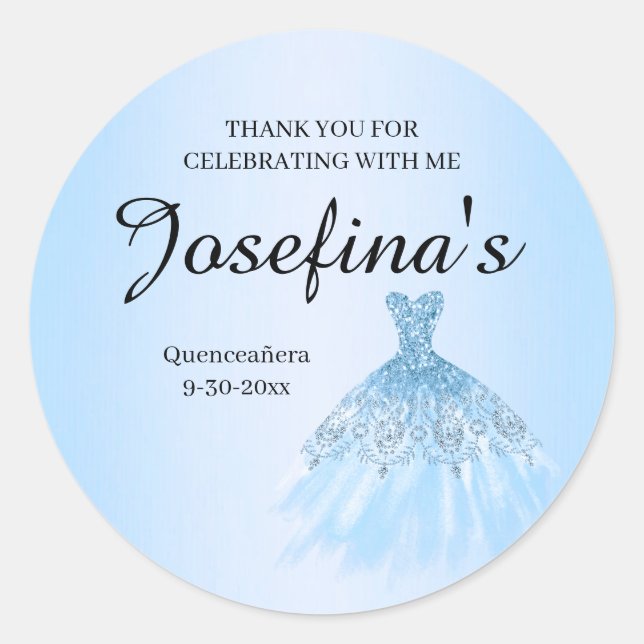 Pegatina Redonda Blue Quenceanera Stickers (Anverso)