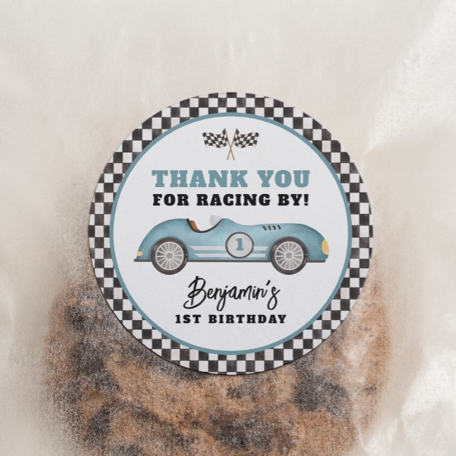 Pegatina Redonda Blue Race Car Fast One Boy Birday Party (Subido por el creador)
