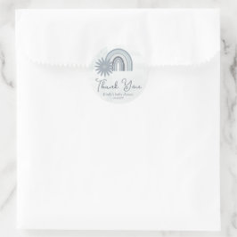 Pegatina Redonda Blue Rainbow Dusty Blue Boho Baby Shower